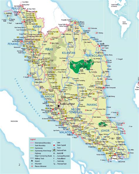 Detailed Tourist Map Of West Malaysia With Roads Cities And Airports 