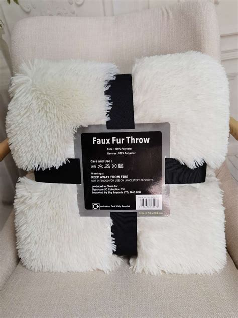 Off White Luxury Super Soft Fluffy Fur Throw Blanket Large Sofa Bed Warm Cosy Fleece Blanket