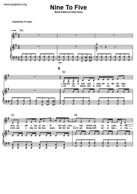 Dolly Parton Nine To Five 琴譜pdf 香港流行鋼琴協會琴譜下載