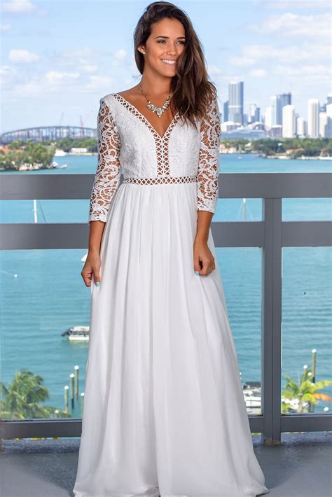 White Crochet Top Maxi Dress With Sleeves Maxi Dresses Saved By The