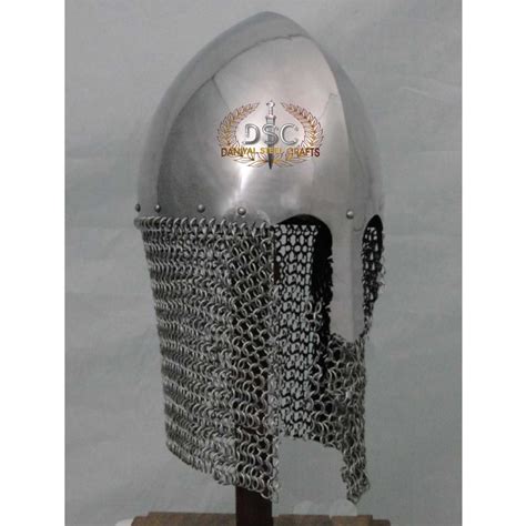 Dsc H319 Byzantine Conical Helmet With Chainmail Daniyal Steel Crafts