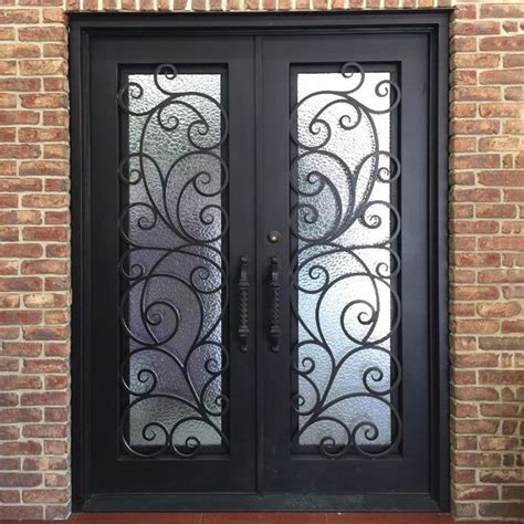 A double door is well suited to a larger property, or an entrance that receives plenty of traffic. Matte black wholesale double wrought iron entry front door ...