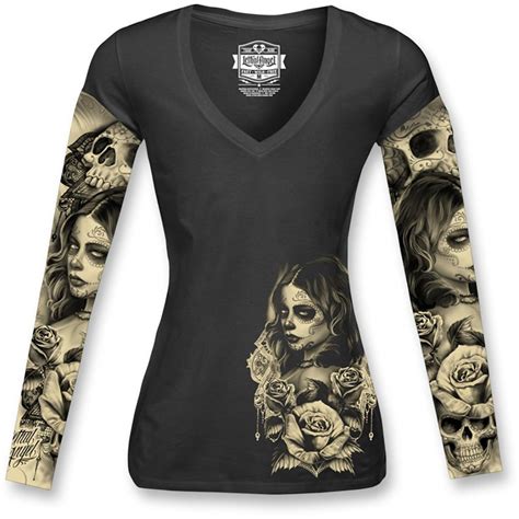 Love N Death Womens Tattoo Long Sleeve Shirts