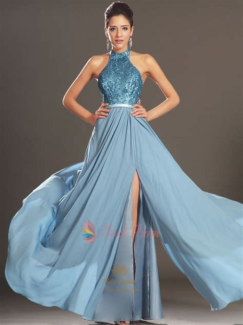 Sequin Halter Dress With Open Back Elegant Sequin Chiffon Prom Ball