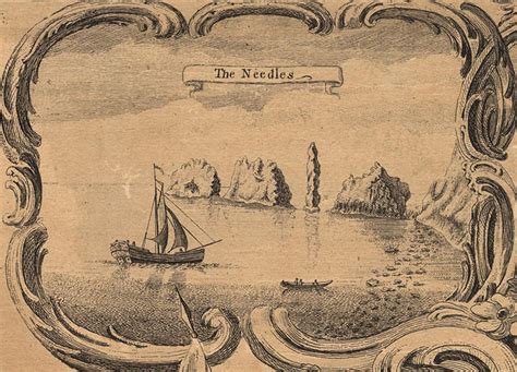 Print Engraving The Needles Isle Of Wight Vignette On A Map Of
