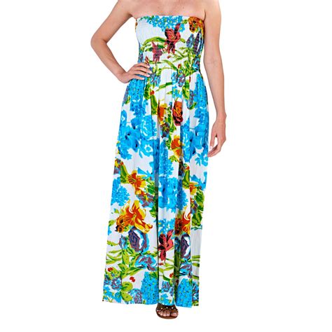 Ladies Summer Beach Strapless Bandeau Maxi Sun Dress Size 8 22 New Ebay