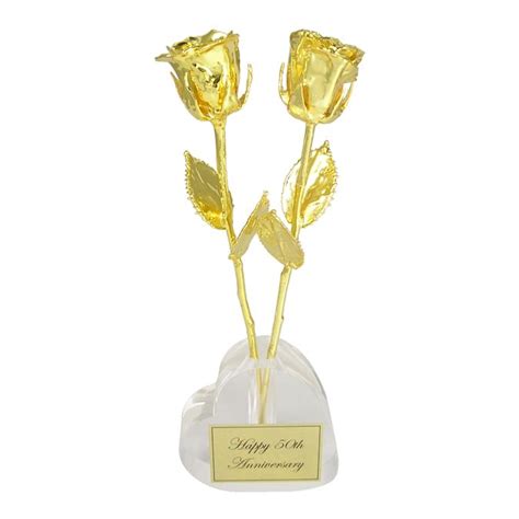 11 Gold Dipped Roses And 50th Anniversary T Heart Vase Love Is A Rose