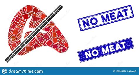 No Meat Mosaic And Grunge Rectangle No Meat Stamps Stock Vector