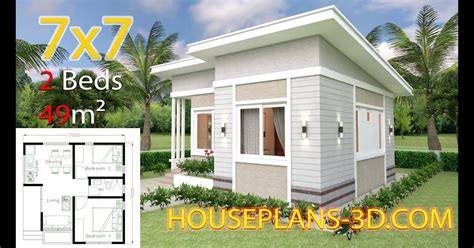 Small House Design 7x7 With 2 Bedrooms House Plans 3d D3c