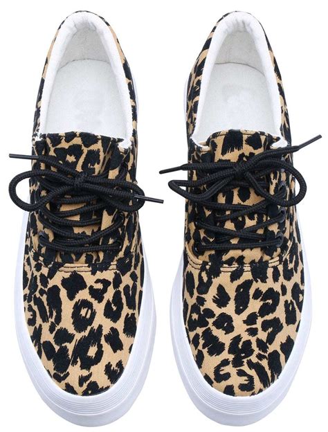 Brown Lace Up Leopard Print Flat Shoes Sheinsheinside