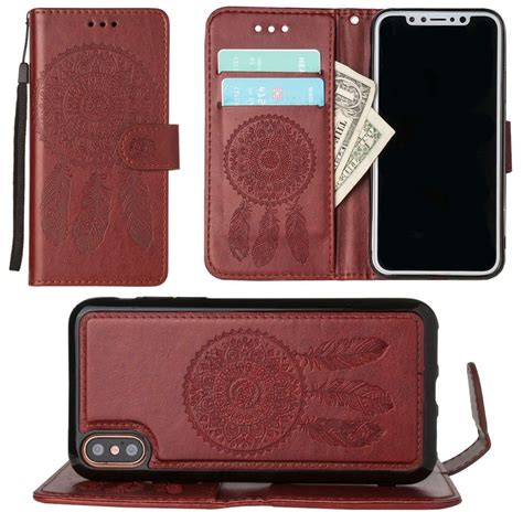 Apple Iphone X Wallet Case Slim Pu Leather Embossed Design With