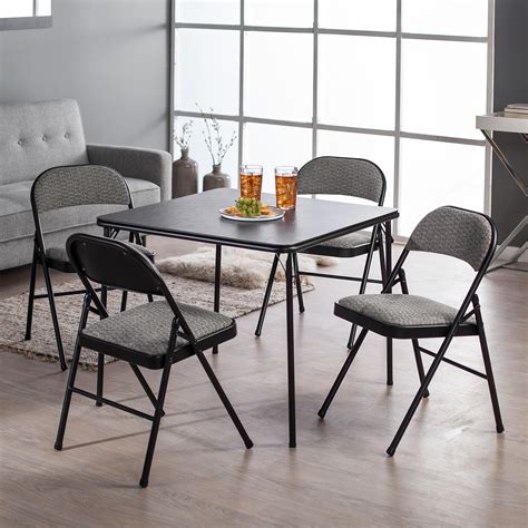 Both the table and chairs have padded vinyl surfaces. Meco Sudden Comfort Deluxe Double Padded Chair and Back- 5 Piece Card Table Set - Courtyard ...