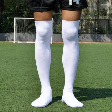 Men Sport Football Soccer Long Socks Solid Knee High Towel Bottom Non
