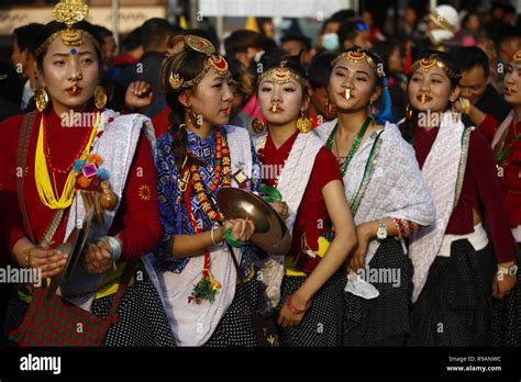 lalitpur nepal 22nd dec 2018 nepalese women from kirat community perform a traditional