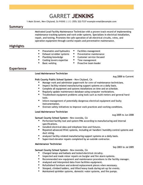 Facility Lead Resume Examples For 2023 Maintenance Livecareer