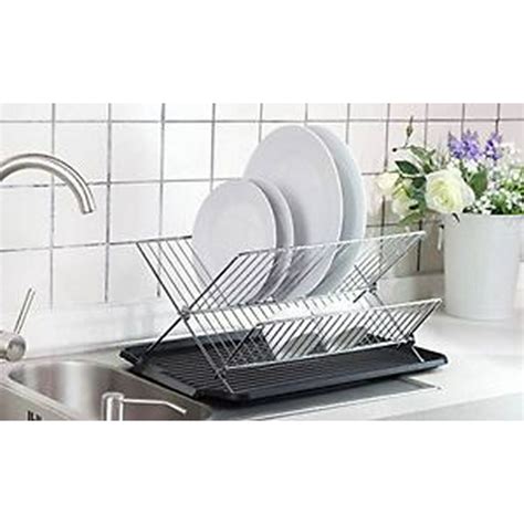 Neat O Chrome Steel Foldable X Type Small Dish Drainer Rack With Black