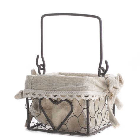 Rustic Brown Chicken Wire And Linen Basket Baskets Buckets And Boxes