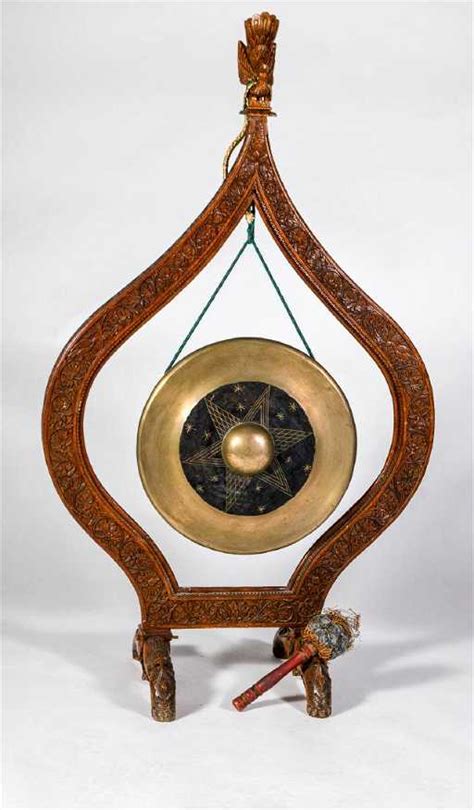 Brass Gong With Carved Wood Frame