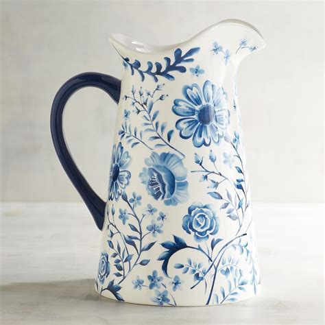 Azure Floral Ceramic Pitcher Pier 1 Imports Blue Pottery White