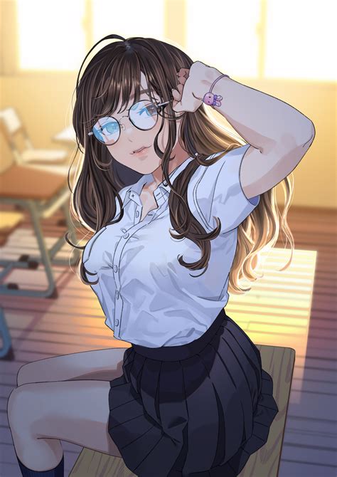 Wallpaper Portrait Display Anime Girls Original Characters Glasses