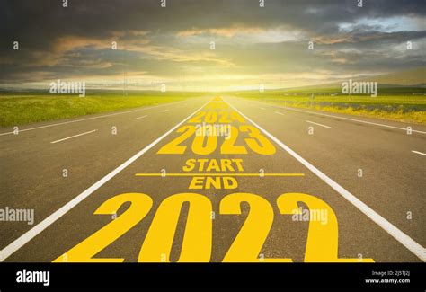 2022 End And Start 2023 Written Road Year Numeral 2023 At Dramatic