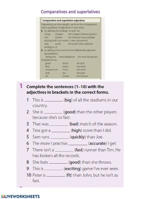 Comparatives And Superlatives Interactive Worksheet Grammar Exercises