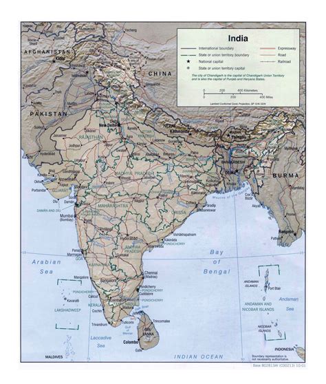 Grande Mapa Político Y Administrativo De La India Con Relieve