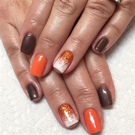 Fall Nails Brown Nails Orange Nails Orange Glitter Thanksgiving