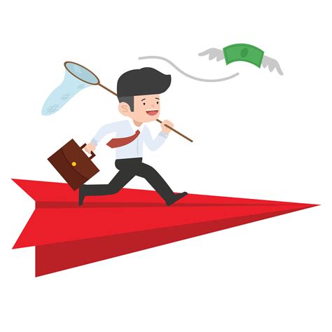 Businessman On Red Paper Plane Catching Money Flying Away 8100886