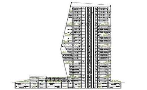 Multi Story High Rise Building Elevation And Section Details Autocad