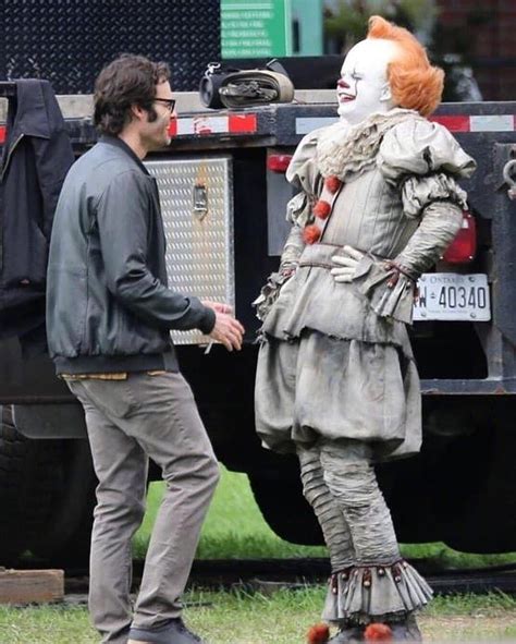 Bill Skarsgård In Full Pennywise Costume And Bill Hader Behind The
