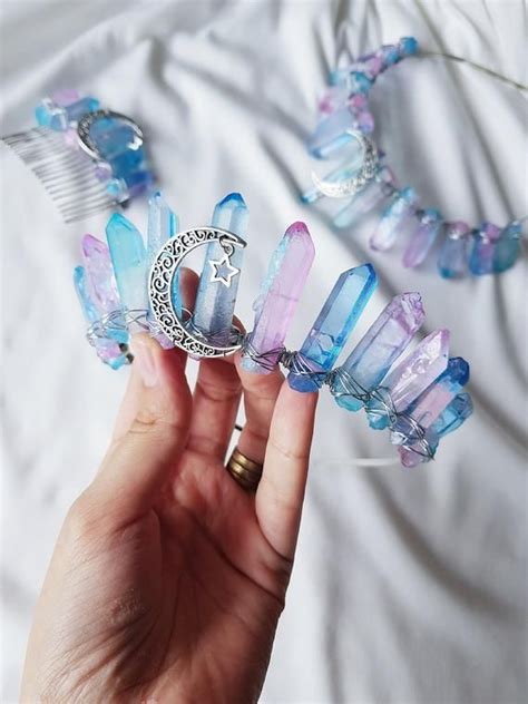 Crystal Tiara With Pink Blue Quartz Points Handmade By Myshinybox