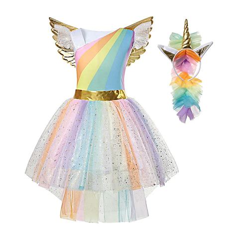Kids Girls Rainbow Unicorn Dress Birthday Cosplay Party Lifit