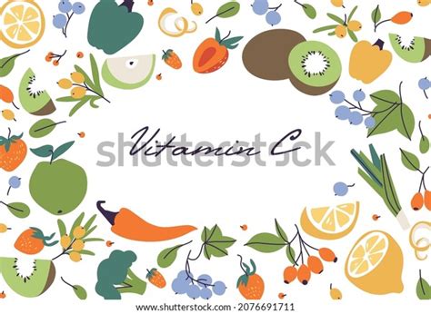 Vector Illustration Various Food Vitamin C Stock Vector Royalty Free