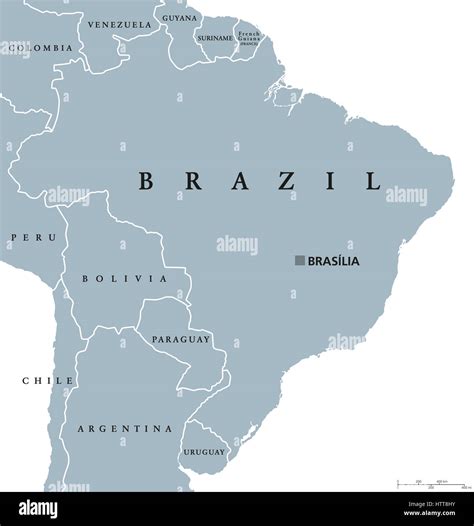 Brazil Political Map With Capital Brasilia National Borders And Stock