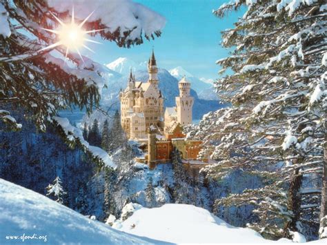 Neuschwanstein Castle Bavaria Germany Sun And Snow Picture