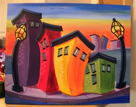Acrylic Painting Of Abstract Swaying Buildings By Paintings4sale