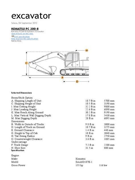 Excavator Sizes Units And Parts Vehicles Mechanical Engineering