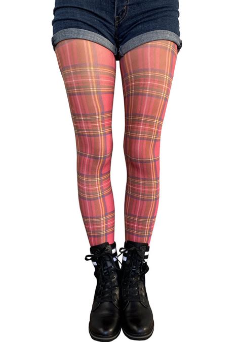 Red Plaid Patterned Tights For Women Malka Chic