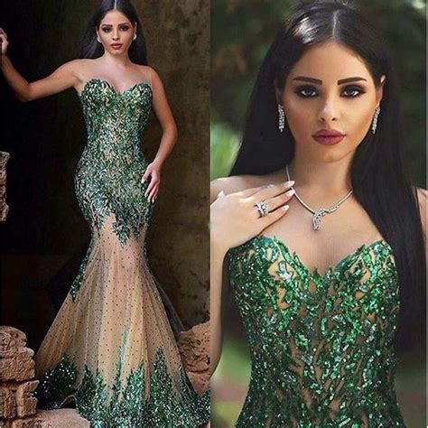 Emerald Green Beaded Mermaid Prom Gowns Mermaid Evening Dresses Long