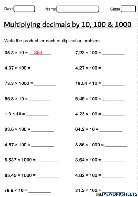 Multiplying Decimals By 10 100 And 1000 Worksheet Decimal Worksheets