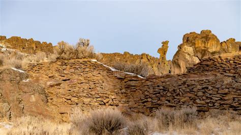 Little City Of Rocks Gooding Idaho Manmade Rock Wall Sunrise Stock Foto