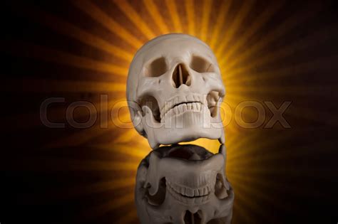 Human Skull Black Mirror Background Stock Photo Colourbox