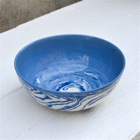 Marbled Blue And White Ceramic Salad Bowl By Nom Living