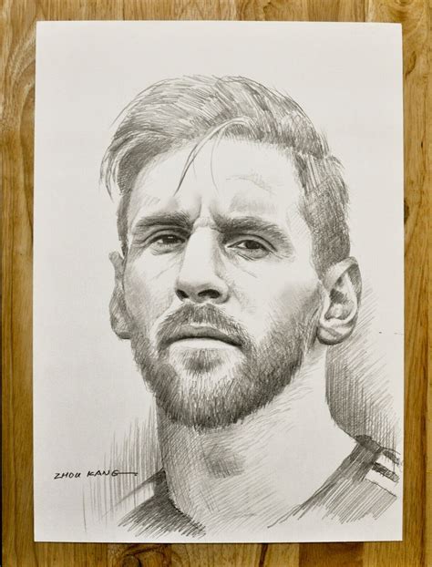 Lionel Messi Portrait Pencil Drawing 100 Hand Drawn Original Art On