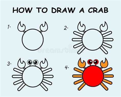Step By Step To Draw A Crab Drawing Tutorial A Crab Stock Vector