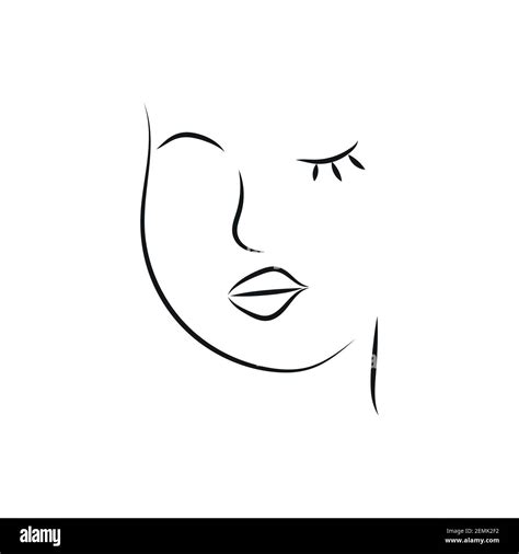 Modern Abstract Face Portrait Linear Ink Brush Line Art Fashion