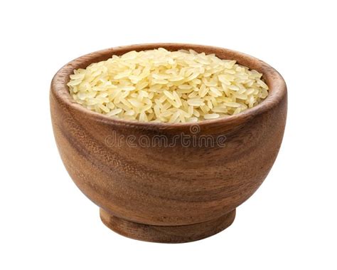 Parboiled Rice In A Wooden Bowl Isolated On A White Background Top