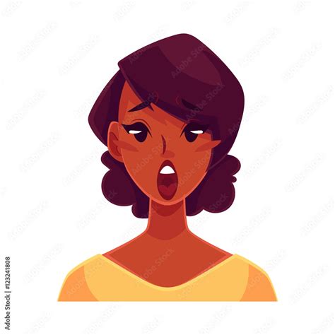 Pretty African Girl Surprised Facial Expression Cartoon Vector