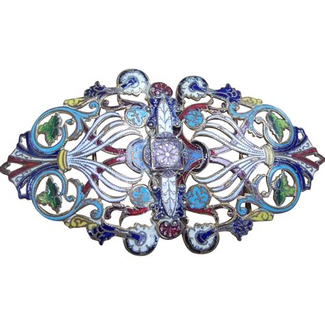 Art Nouveau Belt Buckle Victorian Edwardian Champleve Enamel From